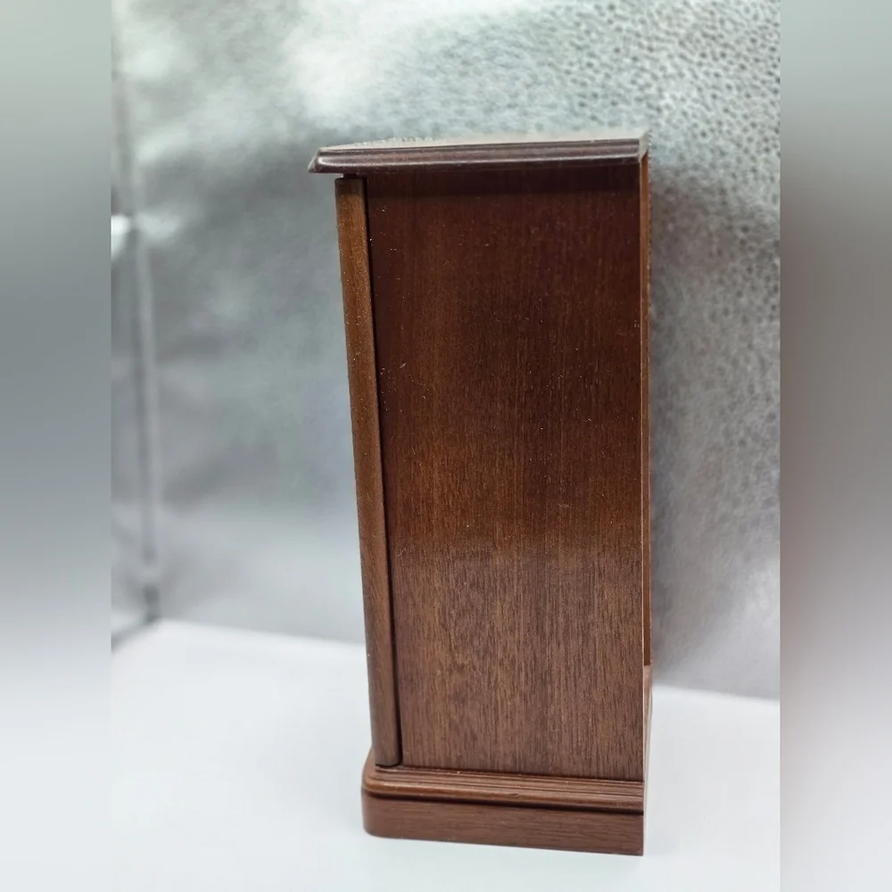 Vintage Farrington Wooden Armoire Jewelry Cabinet with Mirror and Stained Glass